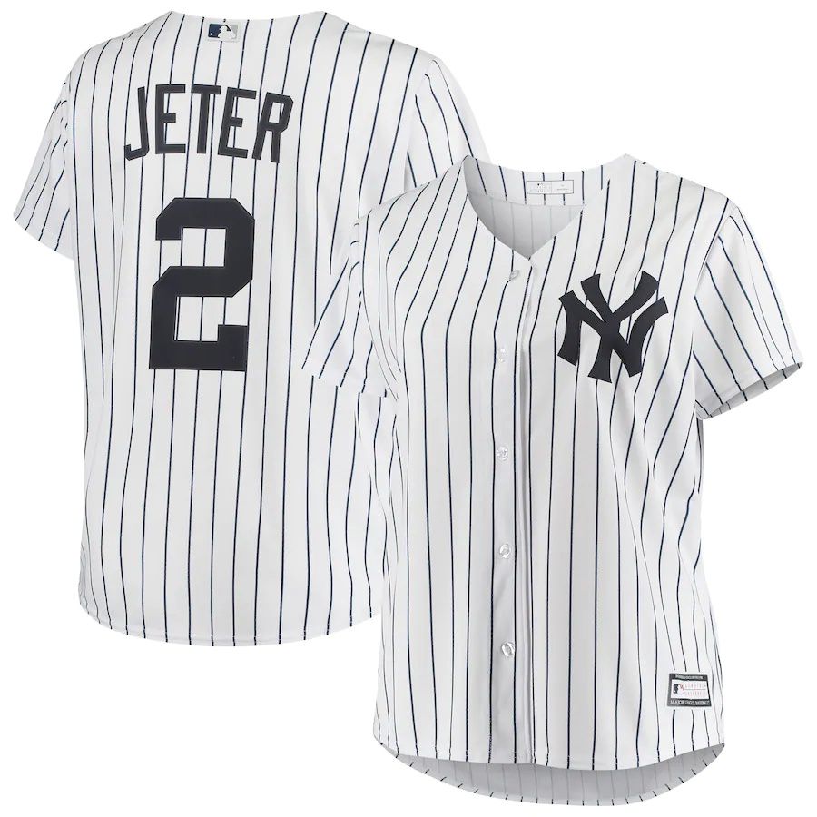 Womens New York Yankees #2 Derek Jeter White Plus Size Replica Player MLB Jerseys
